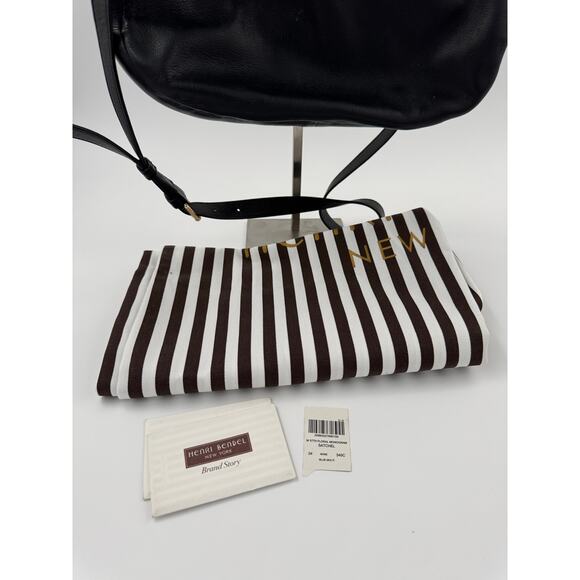 Henri Bendel West 57th Black Pebbled Leather Satchel / Crossbody Bag - Picture 9 of 11